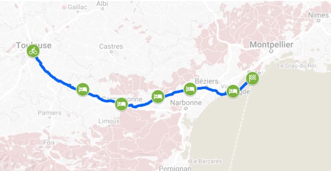 itinéraire Canal du midi à vélo de Toulouse à Sète